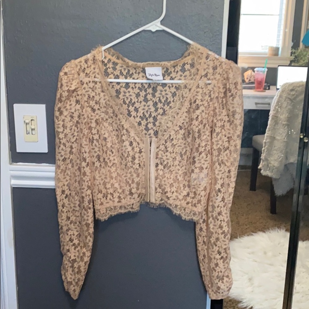 tan lace long sleeve top